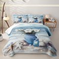 thumbnail image 2 of jejeloiu Sea Beach Flower Quilt King For Kids,Ocean Theme Shell Starfish Print King Coverlet Set For Girls,3 Pieces, 2 of 7