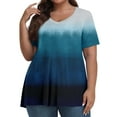 thumbnail image 2 of TQWQT Plus Size Tops for Women 4x-5x Spring Fashion V Neck Plus Size Tunic Tops Short Sleeves Gradient Print Dressy Casual Tshirt 4x Womens Plus Size Clothes Blue 2XL, 2 of 6