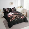 thumbnail image 3 of Manfei Crow Skull 7pcs Bedding Comforter Set,Pink Flower Queen Bedding Sets Super Cozy,Gothic Style Queen Sheet Sets,Ultra Soft Halloween Room Decoration,Reversible, 3 of 6