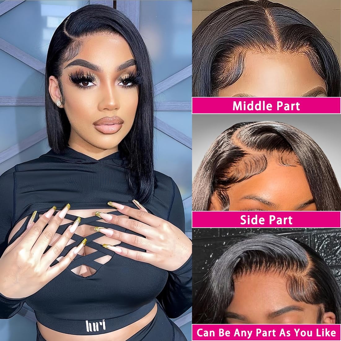 Bob Wig Human Hair Wig Short 13x4 Lace Front Wigs Human Hair Pre Plucked 10 Inch Bob Wig Short Wigs for Black Women Bob Wigs Human Hair 180% Density With Baby Hair Natural Black Straight Glueless