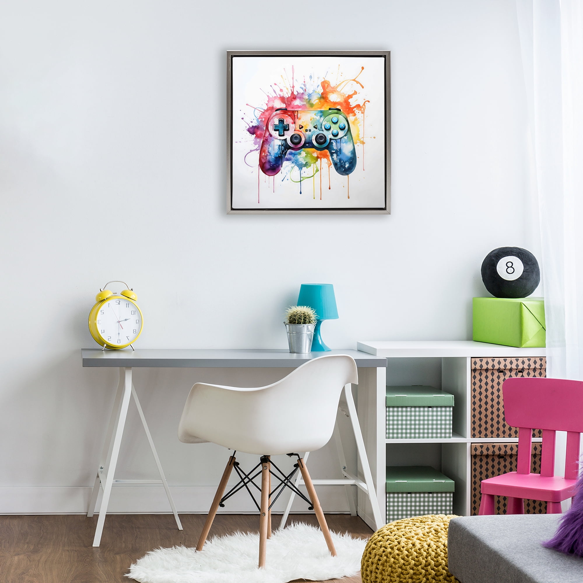 Stupell Industries Colors of Gaming Splatter Gray Framed Floater Canvas Wall Art, design by Creative Studio
