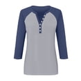 thumbnail image 5 of Womens Tops Summer Printed Top 3/4 Sleeves Buttons Blouse Short Sleeve V Neck T Shirt Polyester Spandex Breathable Comfortable Casual L Sweaters For Women, 5 of 5