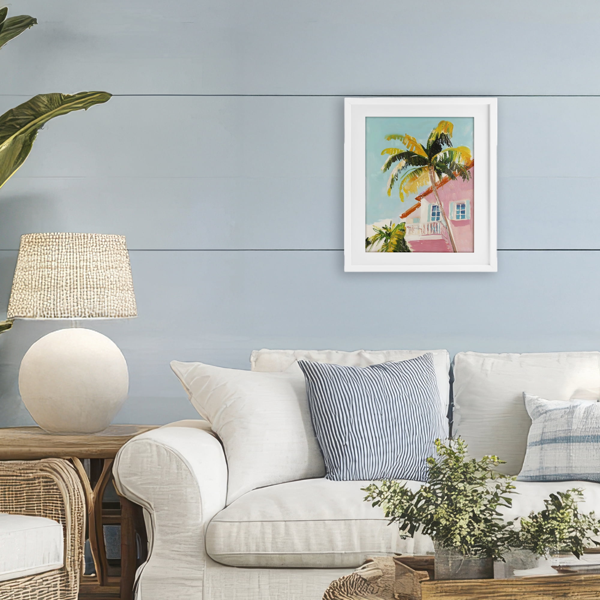 Stupell Industries Pink House Palm Tree White Framed Print Under Glass, design by The Prints Vibe
