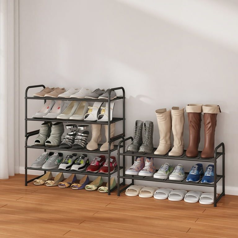 Simple Trending 2-Tier Stackable Shoe Rack, Metal Shoe Shelf Storage Organizer, Black, Women's, Size: 11.5