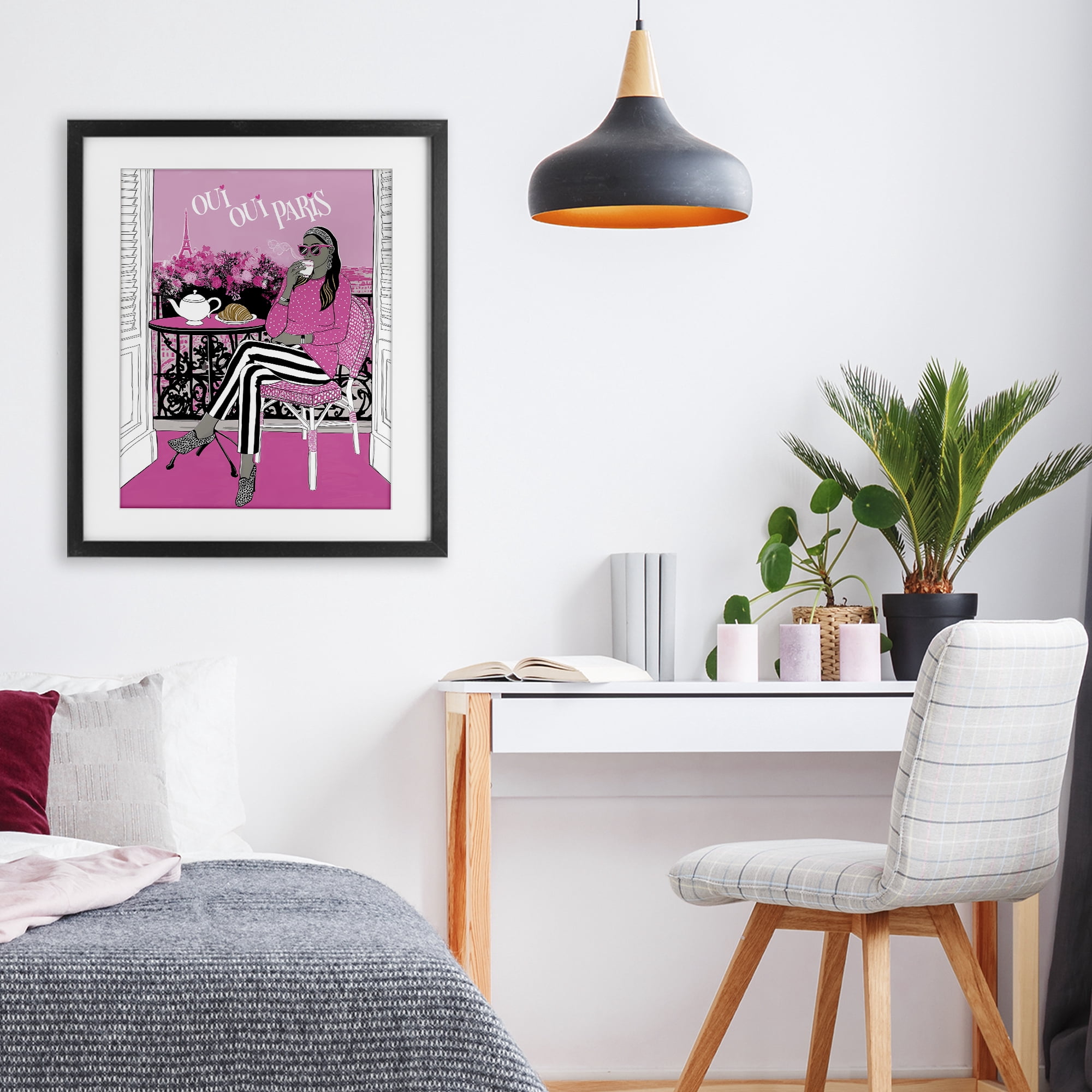 Stupell Industries Oui Oui Parisian Cafe Morning Black Framed Print Under Glass, design by Jess Stempel