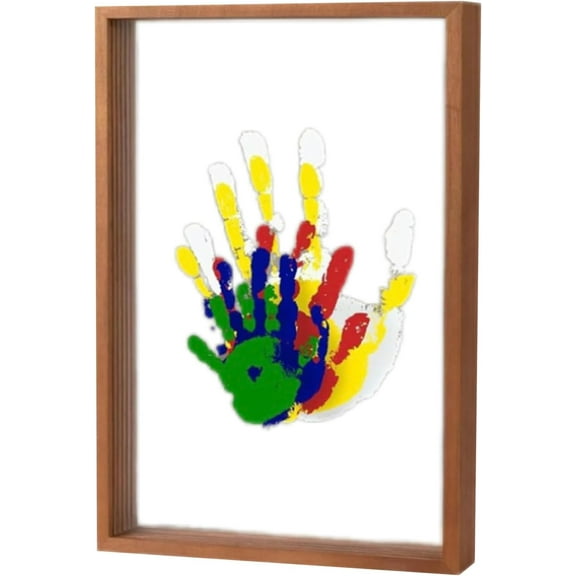DIY Handprint Kit for New Parents - Mother's Day Father's Day Gifts,Baby Handprint Frame with 5 Acrylic Boards & 6 Colors Paint,Family Keepsake Craft for First-time Moms Dads(1pcs,Brown)