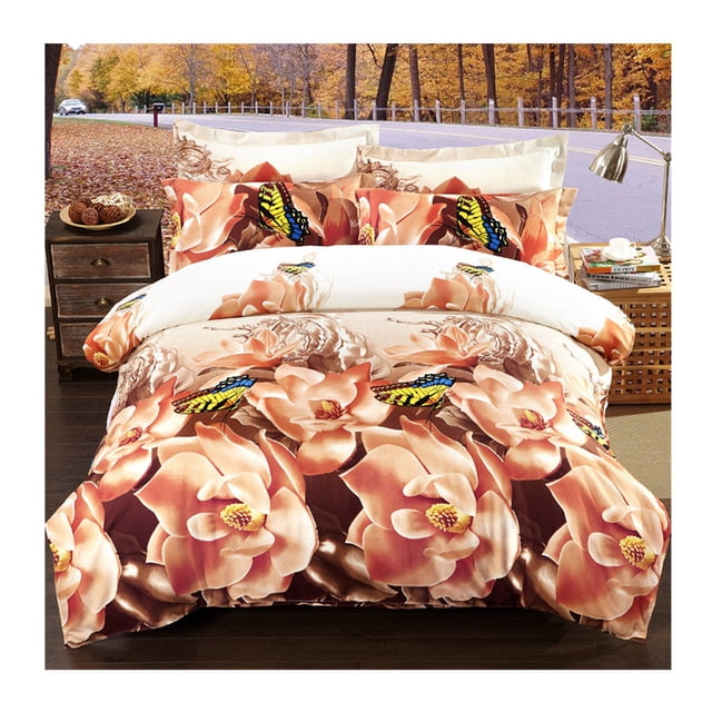 3D Active Printing Bed Quilt Duvet Sheet Cover 4PC Set Upscale Cotton L Size 024
