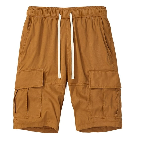 New Summer Arrivals YLSDY Cargo Shorts Casual Drawstring Elastic Waist Short Pants Button Up Pockets Flowy Fashion Solid Color Sweat Shorts Brown XL