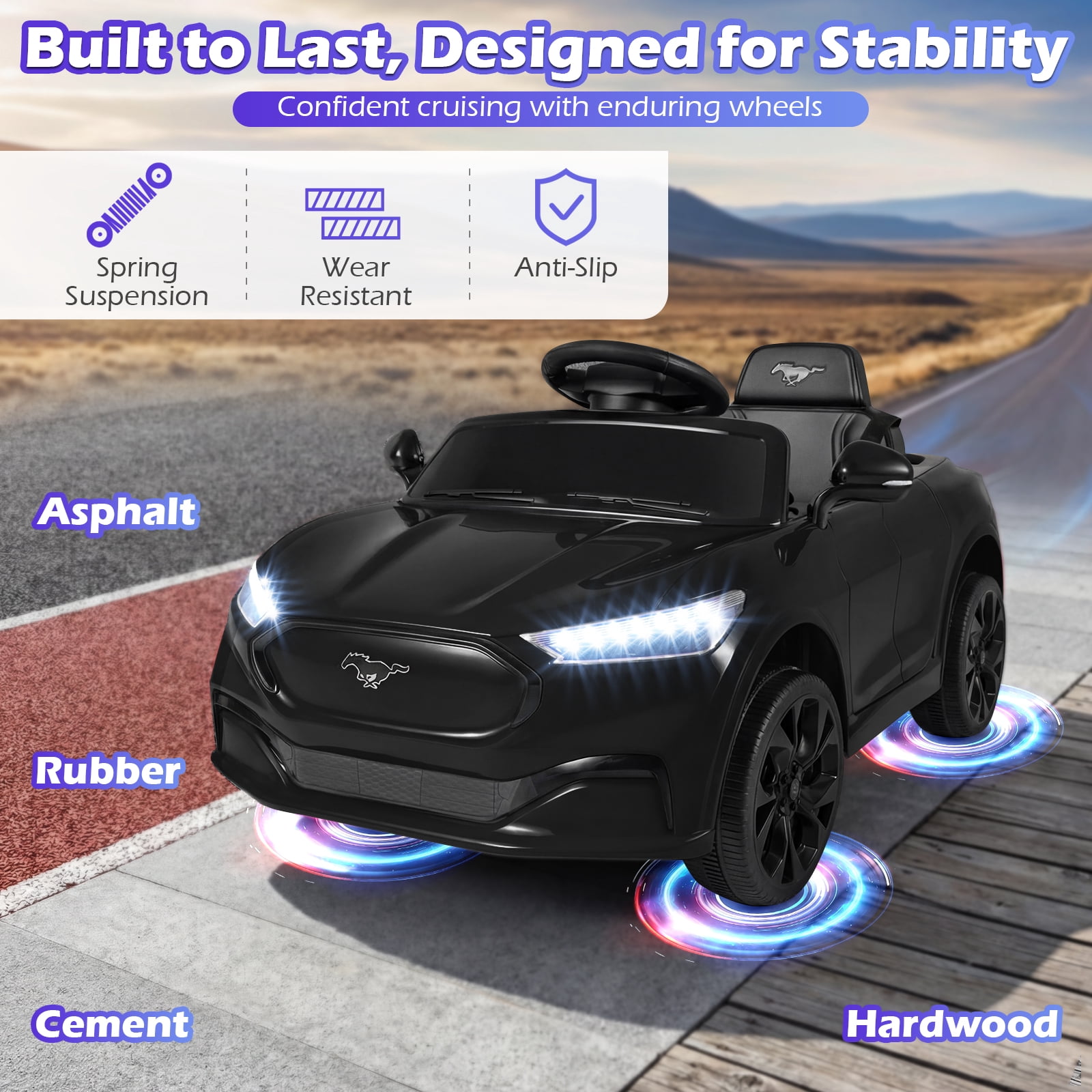 Gymax Licensed Ford Mach E Electric Vehicle w/Parent Control LED Lights Horn Music Black