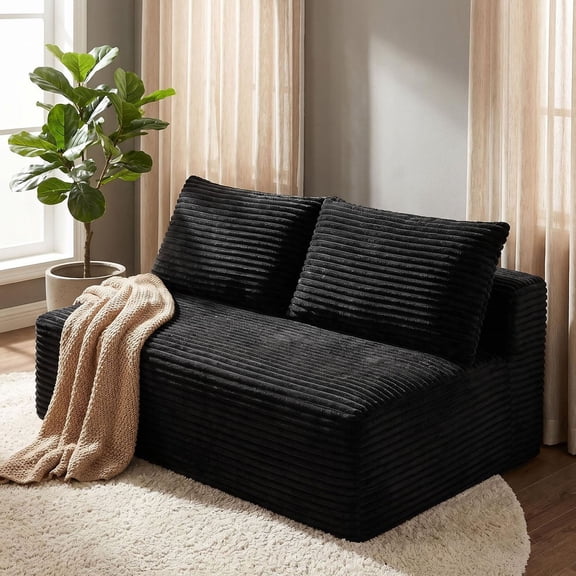 CQHXIAO Modern Corduroy No-Legs Loveseat Sofa, Compressed 2-Seater for Home Interiors, Black