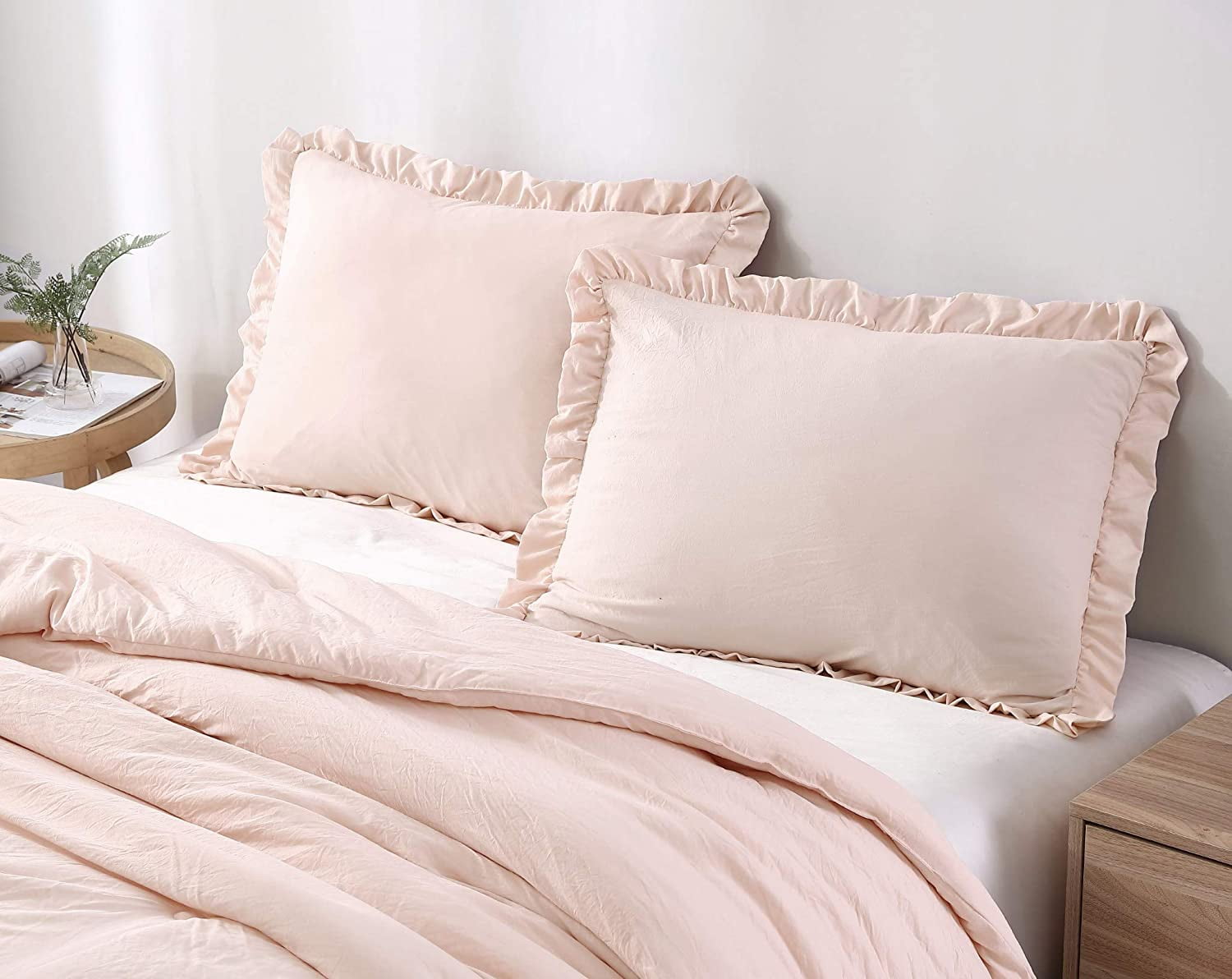 Chezmoi Collection Nora 3-Piece Blush Pink Ruffled Edge Trim Microfiber Comforter Set, Queen Size
