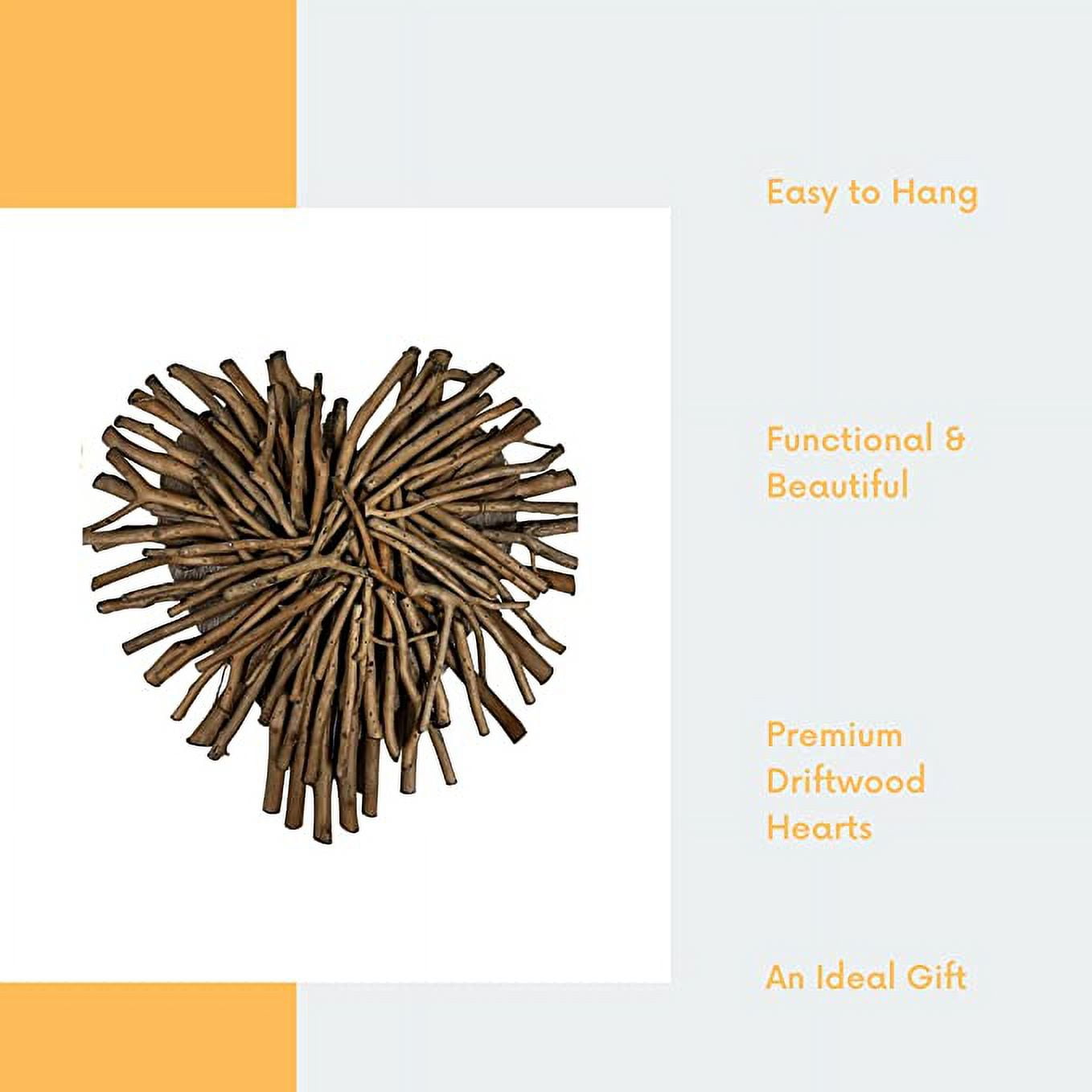First of a Kind Driftwood Heart - Rustic Wall Decor Wooden Hearts, Drift Wood Wall Art Pieces - Wall Hanging Heart Shaped Ornament for Home Room & Kitchen Decorations (Brown)