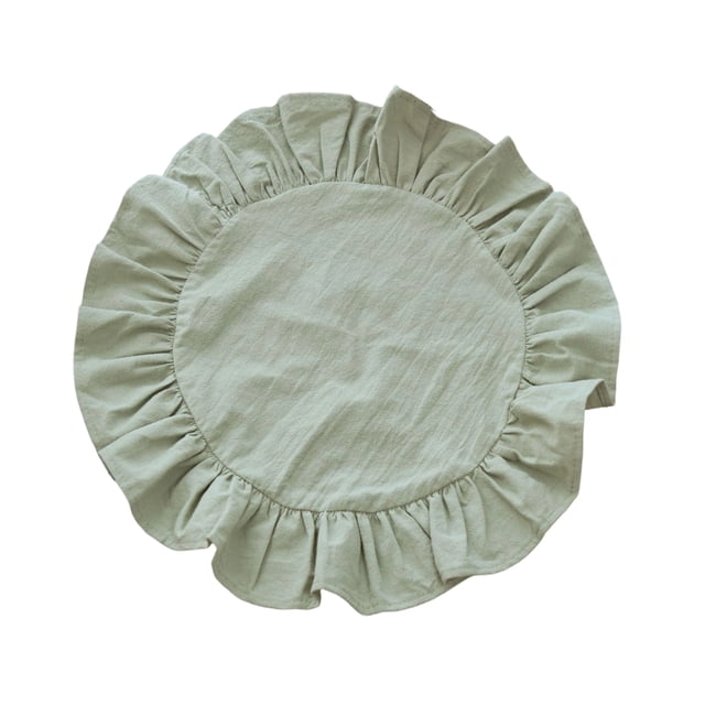 Mantel individual rústico de color puro, redondo, con ribete de volantes, de algodón lavado suave, para mesa de comedor, cocina, fiesta, decoración rústica de mesa