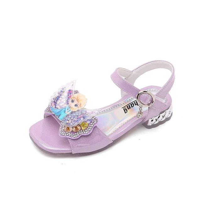 Sandalias de tacón alto para niñas de Disney, nuevos zapatos de princesa frozen elsa, zapatos de tacón alto para niñas pequeñas, Aisha show shoes32-Insole 20cm Gao Jinjia LED