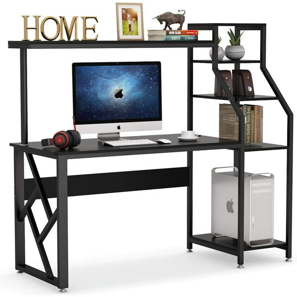 Computer Desk With 4 Tier Storage Shelves 60 Inch Large Modern Office For Home Black Com Computer Desk With 4 Tier Storage, Large Modern Desk With Storage