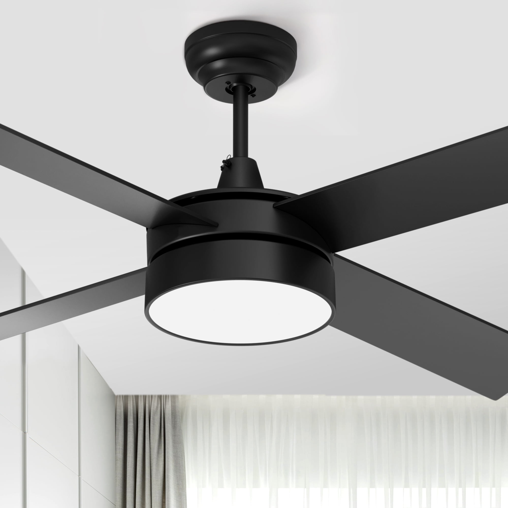 Dextrus 48" Black Ceiling Fan with Light Remote 4 Blades Memory Function & Night Light Mode