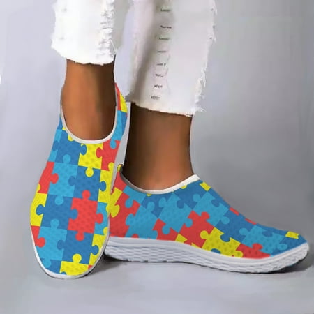 Autism Awareness/Puzzle Print Loafers Summer Breathable Shoes Comfortable Casual Shoes Zapatos Planos De Mujer