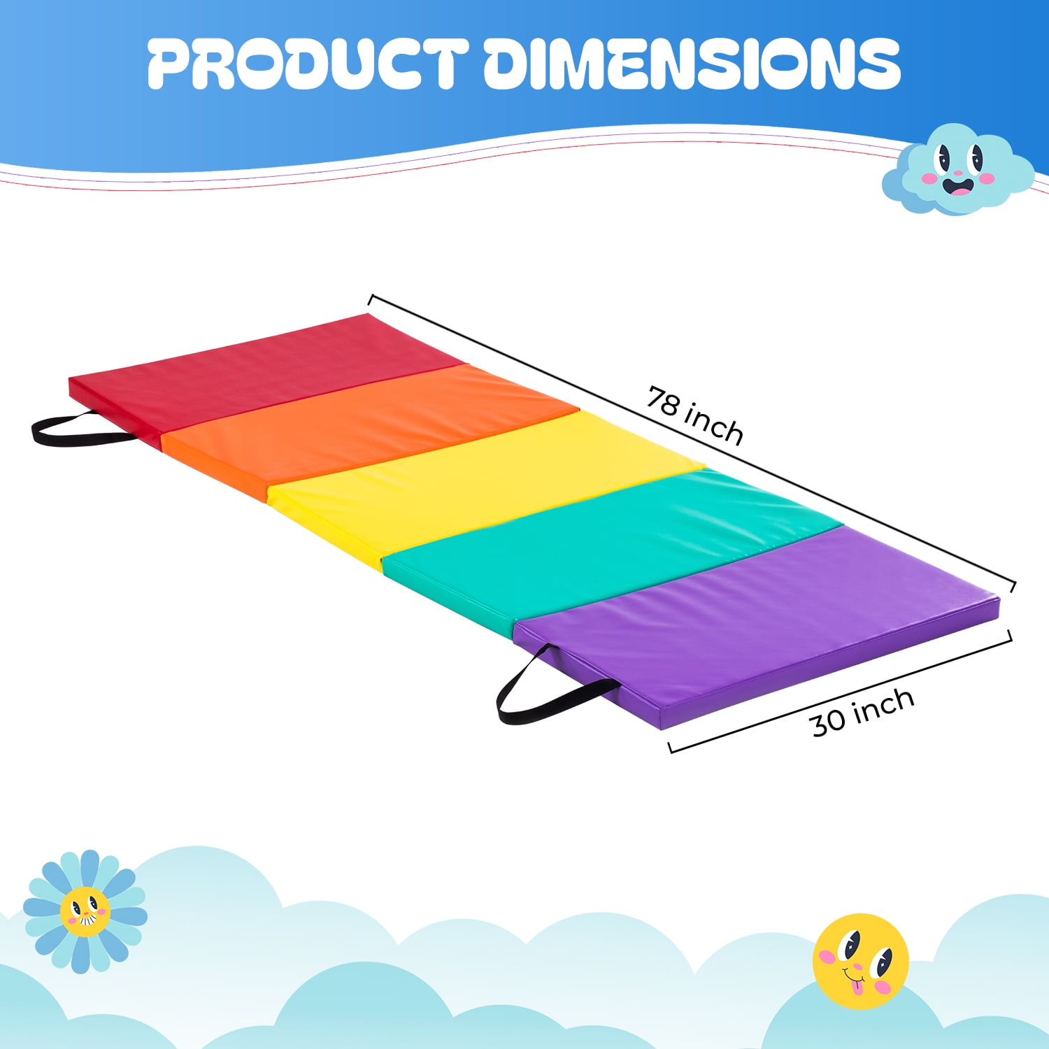 New Bounce Tumbling Mat for Kids – 1.5" Folding Exercise Mat for Home Gyms – Colorful Gymnastics Mat for Indoor & Outdoor Play