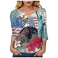 thumbnail image 6 of GEWSEY America 250 Tshirt 3/4 Sleeve Tops V Neck Independence Day Shirts Patriotic Pattern Tunic Tops (Navy, 3XL), 6 of 8