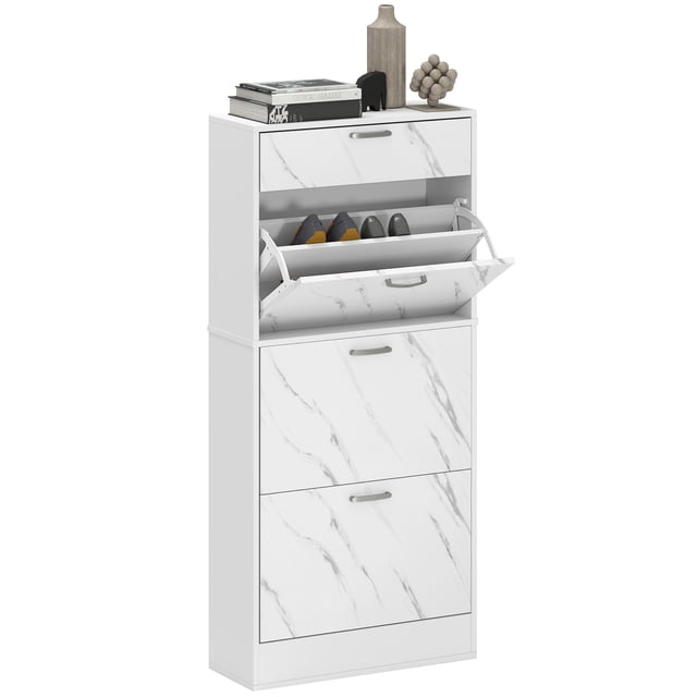 HOMCOM Armoire à Chaussures avec 3 Tiroirs Basculants, Armoire de Rangement pour Chaussures Étroite, Blanc