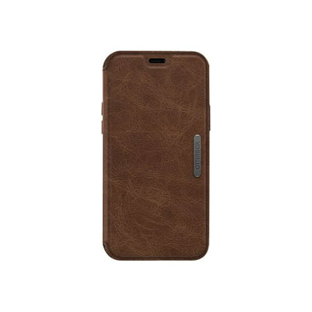 OtterBox Strada Series Folio - Flip cover for cell phone - leather, polycarbonate, metal latch - espresso brown - slim design - for Apple iPhone 12, 12 Pro