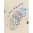 thumbnail image 4 of Aojekbee Baby Girl 2Pcs Summer Outfits Short Sleeve Daisy Print Smocked Romper with Headband Set Newborn Clothes, 4 of 10