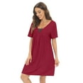thumbnail image 2 of WBQ Womens Cotton Nightgown Short Sleeve Sleepwear Pleated Nightshirt V Neck Soft Nighdress Casual Flare Sleep Dress, 2 of 6