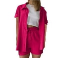 thumbnail image 2 of UVEASISHA 2 Piece Linen Set for Women Short Sleeve Button Down Shirts and Shorts Set Summer Casual Travel Outfits Hot Pink XXXL, 2 of 5