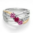 thumbnail image 3 of Gem Stone King 925 Silver and 10K Yellow Gold Pink Moissanite and Red Created Ruby and Lab Grown Diamond Engagement Ring for Women | 0.86 Cttw | Round 4MM | Birthstone | Size 6, 3 of 6