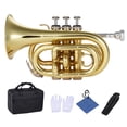 thumbnail image 2 of Palm Mini Pocket Trumpet Bb Flat Brass Wind Instrument with Mouthpiece Gloves Cleaning Cloth Carrying Case, 2 of 7