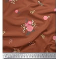 thumbnail image 1 of Soimoi Orange Cotton Cambric Fabric Leaves & Pink Floral Print Sewing Fabric BTY 56 Inch Wide, 1 of 1