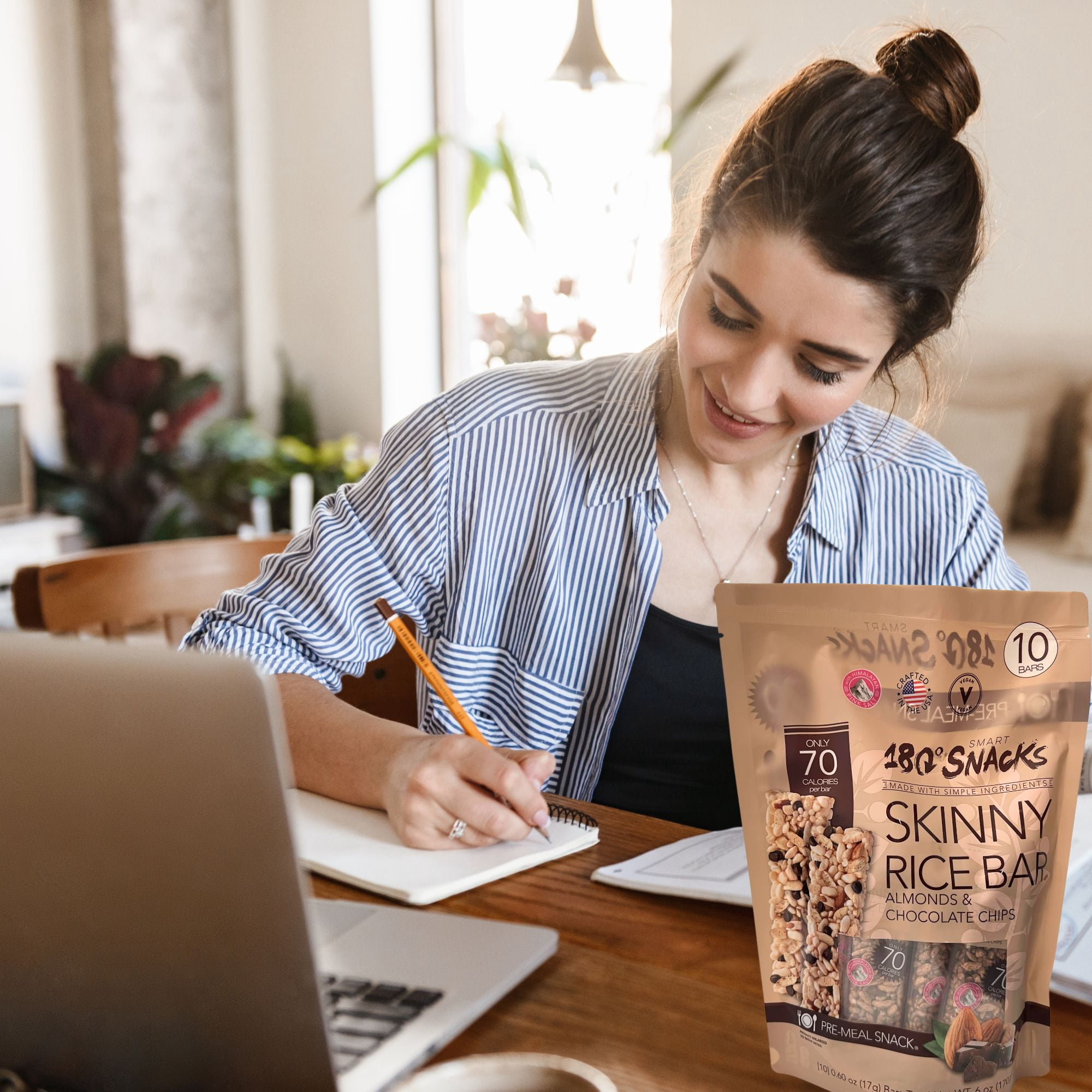 180 Snacks Skinny Rice Bars with Almonds & Chocolate Chips 6 Oz 1 Pack, Low Calorie Vegan Gluten-Free Healthy Snacks Bars