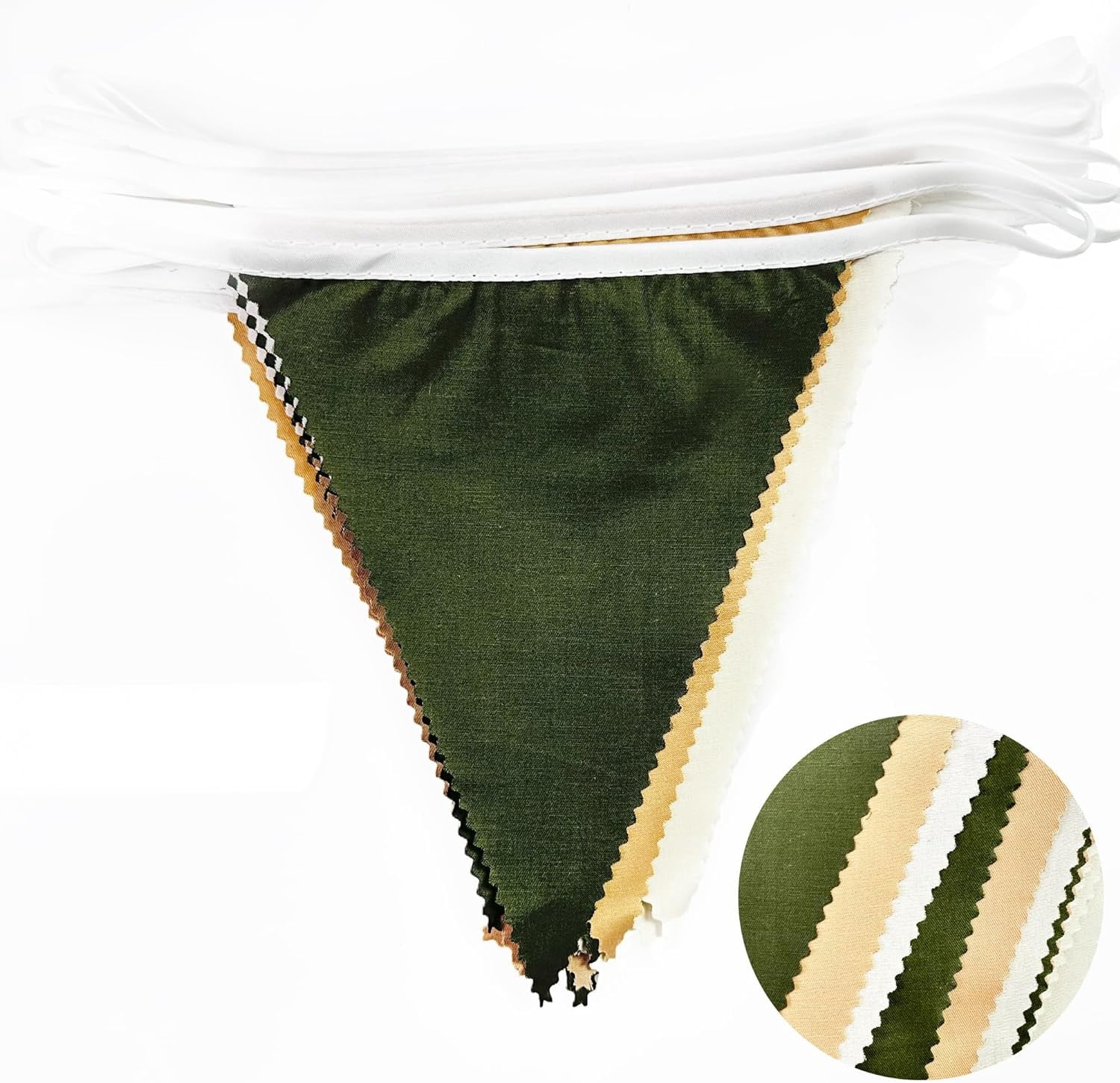 32Ft Sage Green Party Decorations Olive Green Tan Brown Cream Neutral Triangle Flag Fabric Banner Pennant Bunting Garland Streamers for Birthday Wedding Baby Shower Woodland Jungle Safari Party Decor