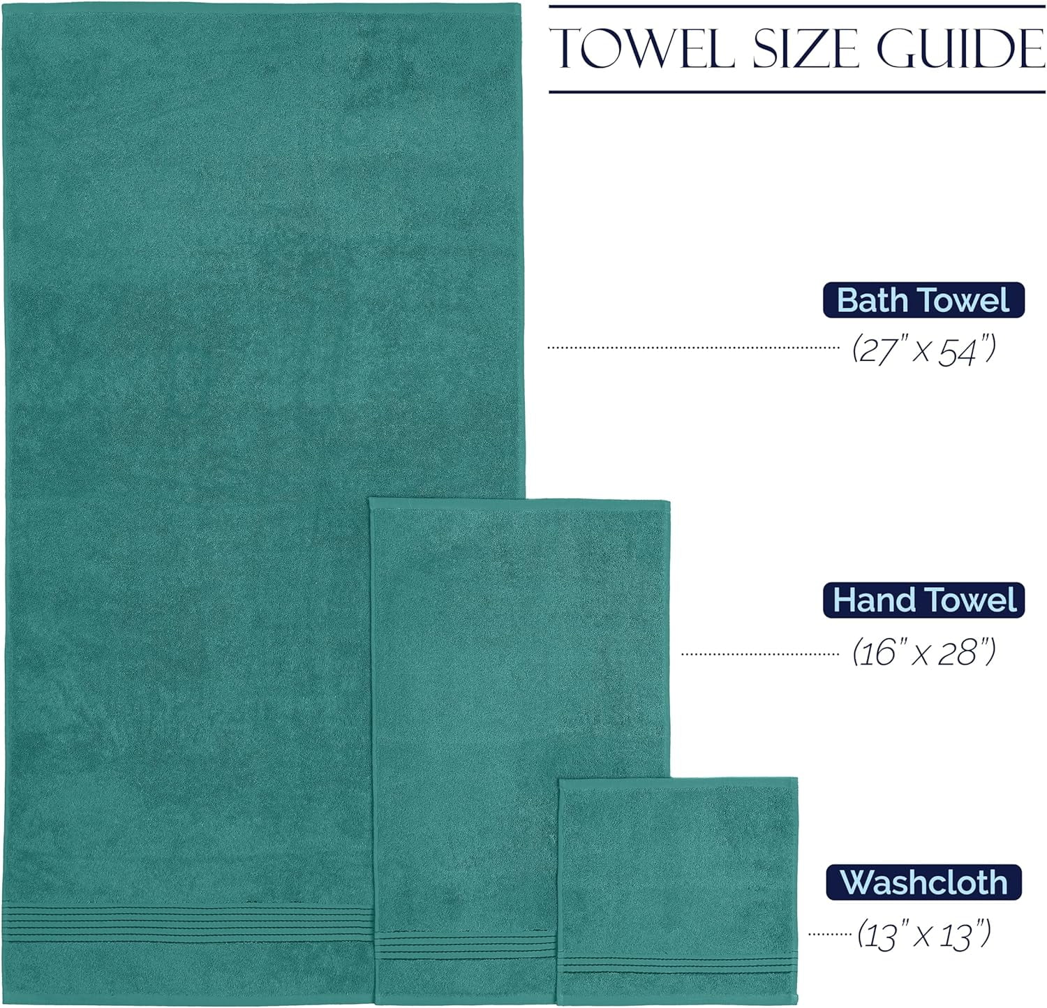Holiday Gift Cotton 6-Piece Towel Set, Includes 2 Washcloths, 2 Hand Towels and 2 Bath Towels, 100% Turkish Cotton - Highly Absorbent and Super Soft Towels for Bathroom, Turquoise