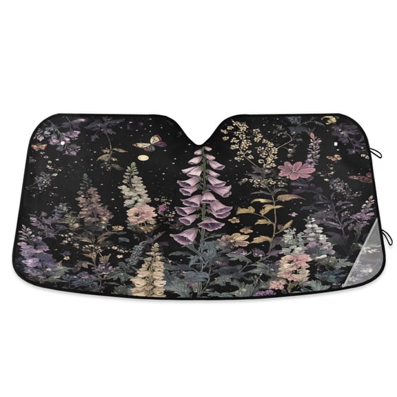 Yayeee Car Windshield Sun Shade Universal Fit Front Visor Protector, Dark Flowers Pattern