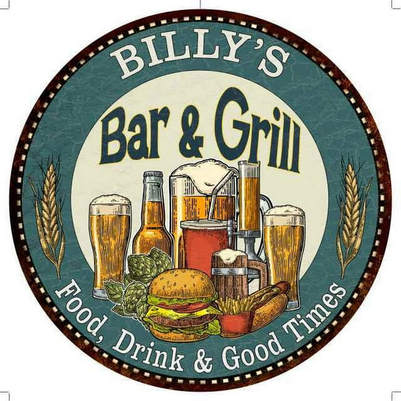 BILLY'S Bar and Grill 14" Round Metal Sign Kitchen Wall Decor 100140023126