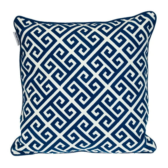 HomeRoots 20" Blue Greek Key Cotton Throw Pillow