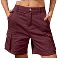 thumbnail image 2 of Xuhomer Summer Bermuda Shorts for Women Button Closure Elastic Waist Wide Leg Shorts Vacation Casual Loose Straight Leg Shorts Wine XL, 2 of 8