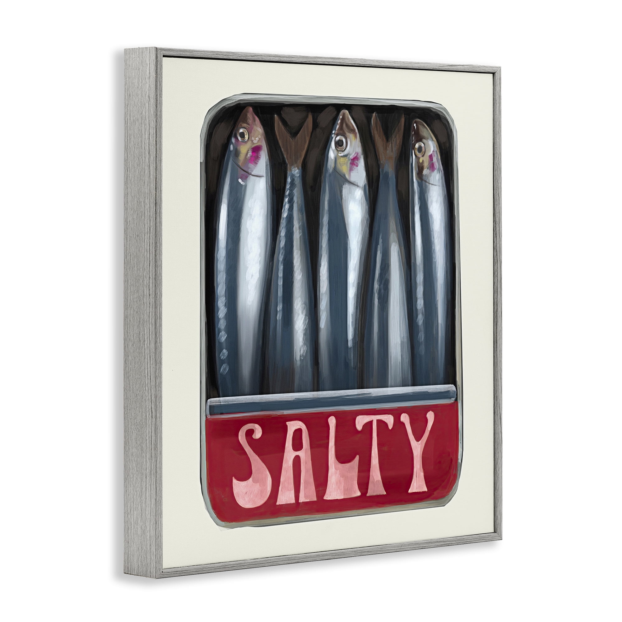 Stupell Industries Salty Sardines Can Food & Beverage Painting Gray Framed Art Print Wall Art, 11 x 14