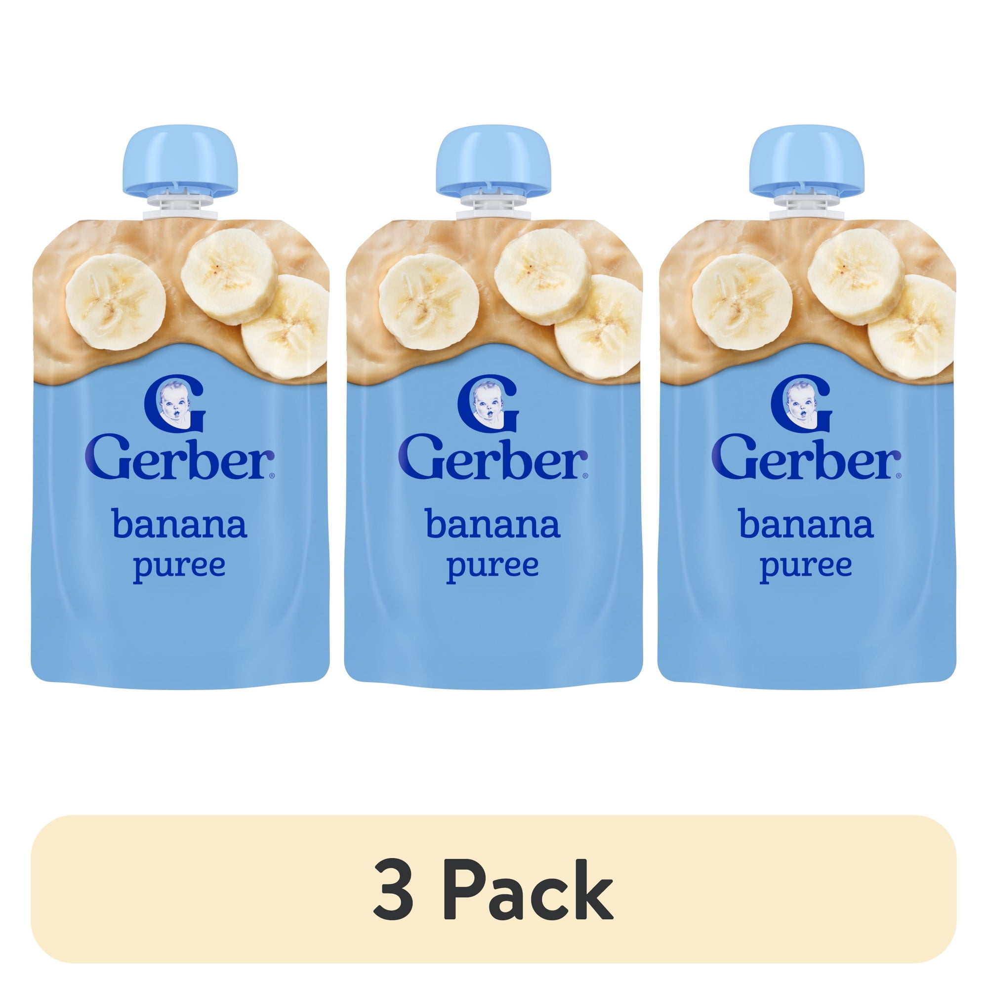 (3 pack) Gerber Stage 2 Baby Food, Banana Puree Pouch 3.5 oz