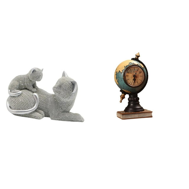 Figura de escritorio,Estatua de gato,linda estantería,escritorio,decoración del hogar,Figura de escritorio,Reloj de mesa con forma de globo terráqueo para decoración de oficina y