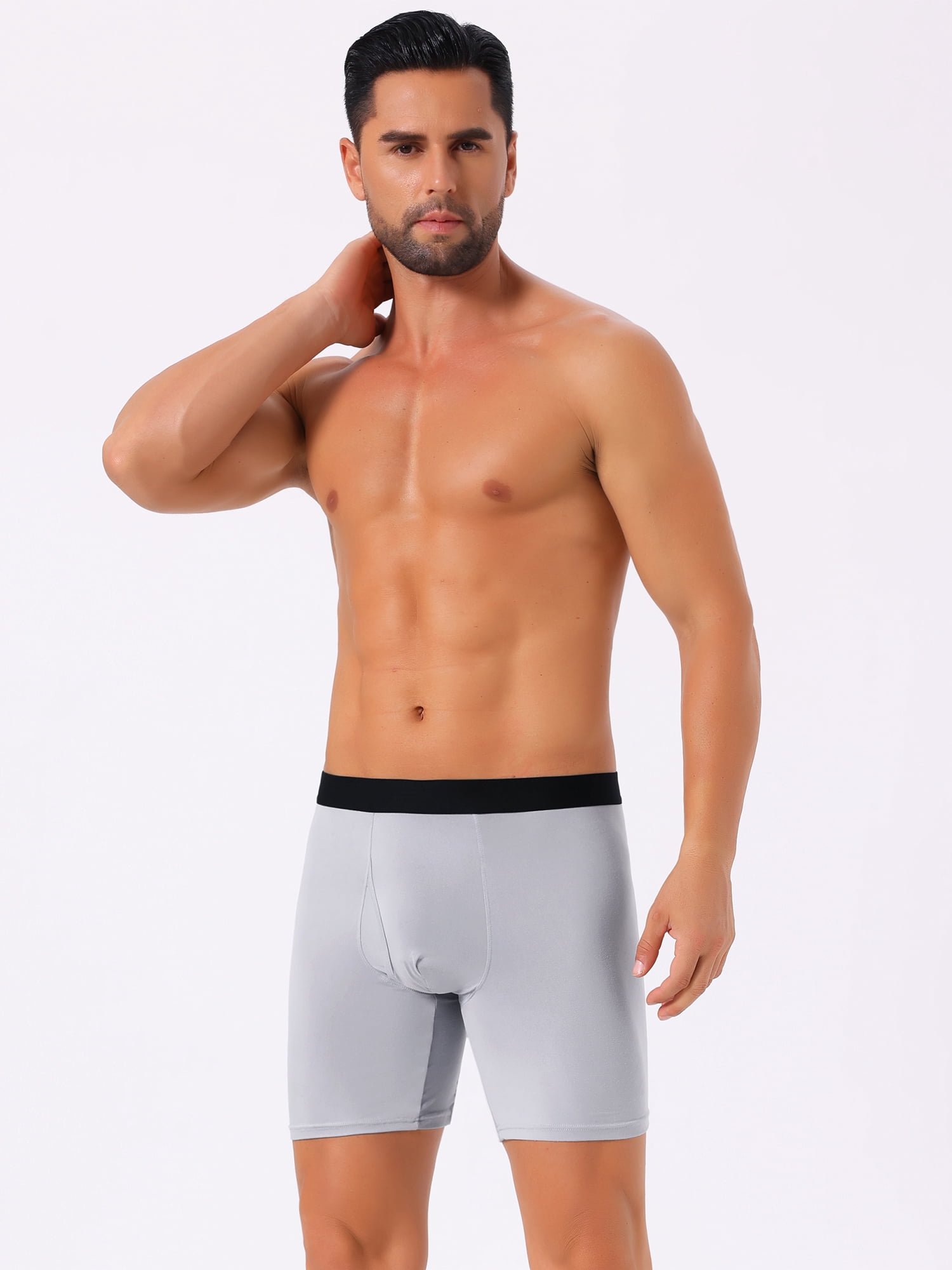 DARING DIVA Men's Lightweight Solid Color Soft Stretch Open-fly Boxer Briefs 28 Light Gray