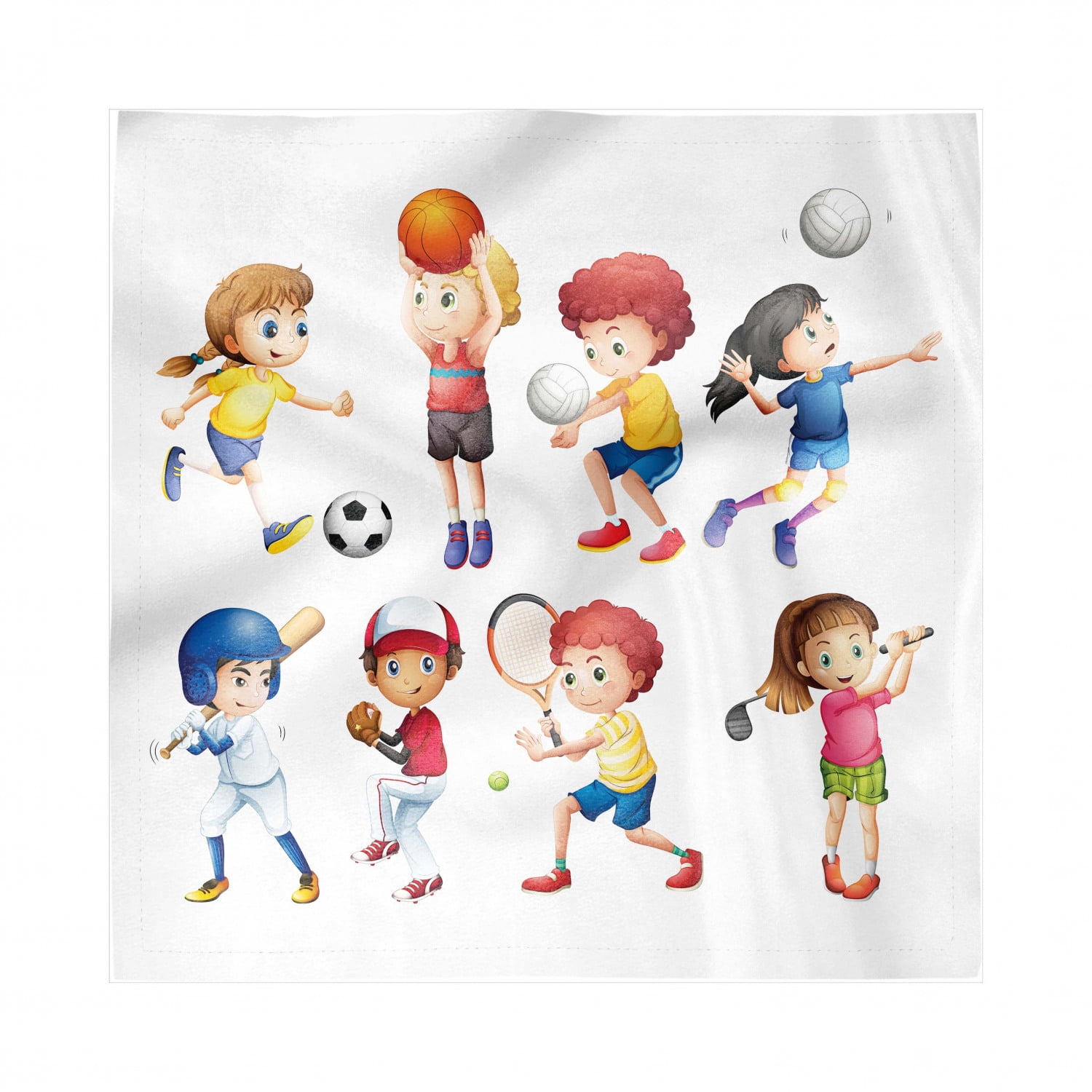 Sports Decorative Satin Napkins Set of 4, Children Playing Soccer
