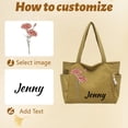 thumbnail image 6 of Personalized Birth Flower Corduroy Tote Bag for Women 4 Color Options Custom Name Large Shoulder Bag with Pocket and Zipper for Daily Work Travel Shopping, 6 of 8