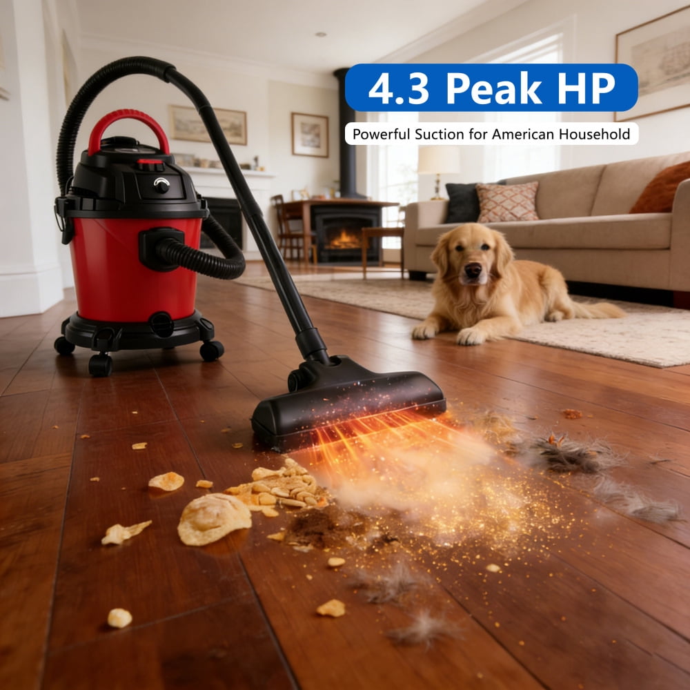 FFZ Wet Dry Vac, 8 Gallon, 6 Peak HP, 3 in 1 Shop Vacuum with Blowing Function, Wet/Dry Vacuum to Clean Floor, Upholstery, Gap, Car, Black