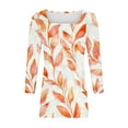 thumbnail image 7 of Women's 3/4 Sleeve Tops Floral Printed Square Neck Tee Shirt Plus Size Casual Trendy Tunic Tshirts S-5X (3XL, Orange), 7 of 7