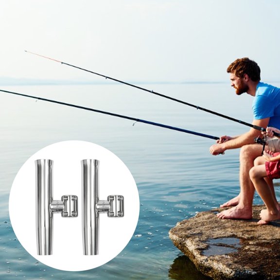 ToppiJoy 2 Pieces Fishing Rod Holder, Stainless Steel Adjustable Fishing Rod Holders, Fish Rods Holder for Boat Marine(Silver)