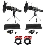 (2) Audio Technica Dynamic Podcasting Podcast Microphones+Stands+Pop Filters