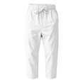 thumbnail image 5 of Migroa Men's Linen Capri Pants Casual Lightweight 3/4 Baggy Pants Drawstring Elastic Waist Beach Yoga Pants with Pockets White 3Xl, 5 of 5
