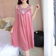 thumbnail image 4 of DISHAN Female Nightgown Sleeveless Lace Stitching V-neck Sexy Women Faux Silk Sleepwear for Lady, 4 of 8